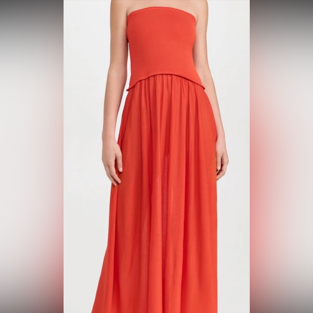 SOLID & STRIPED Orange Pleated Strapless Sundress